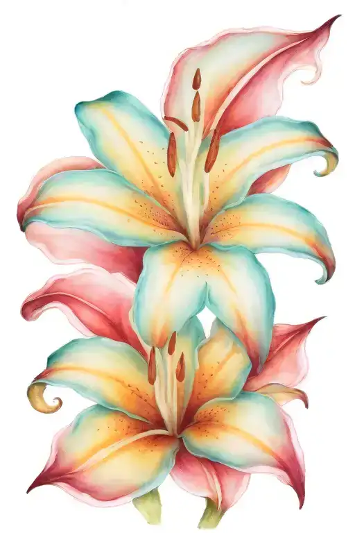 teal stargazer lily flower tattoo design idea