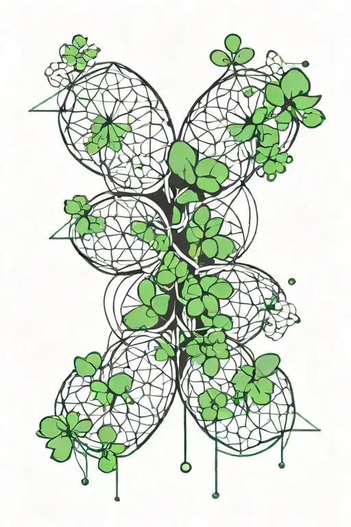 four leaf clovers flower of life trash polka green  tattoo design idea