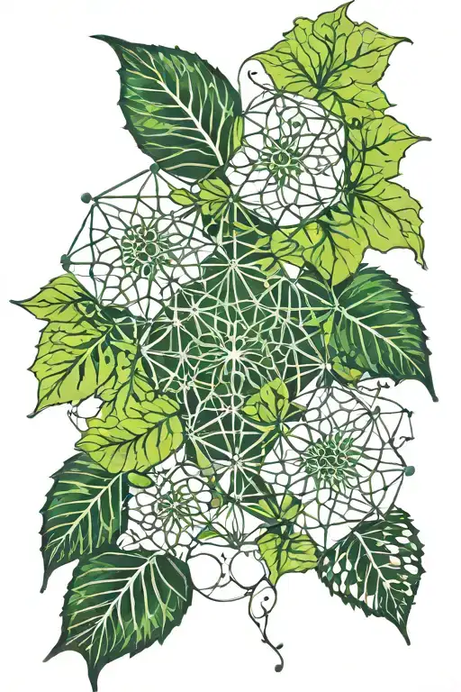 ivy  flower of life trash polka green  tattoo design idea
