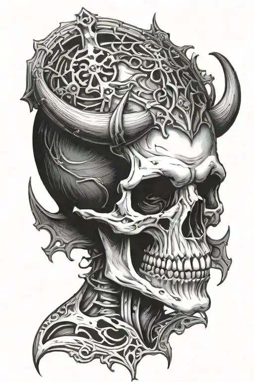 vampire skull horns sadistic horror tattoo design idea