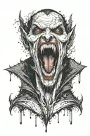 An abstract painting of a vampire with sharp fangs and blood dripping from its mouth, symbolizing the passion for art and the fascination with vampires tattoo design idea