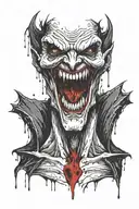 An abstract painting of a vampire with sharp fangs and blood dripping from its mouth, symbolizing the passion for art and the fascination with vampires tattoo design idea