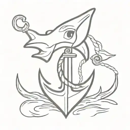 Anchor with shark hook hanging tattoo design idea