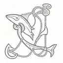 Anchor with shark hook hanging tattoo design idea