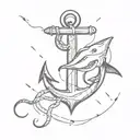 Anchor with shark hook hanging tattoo design idea