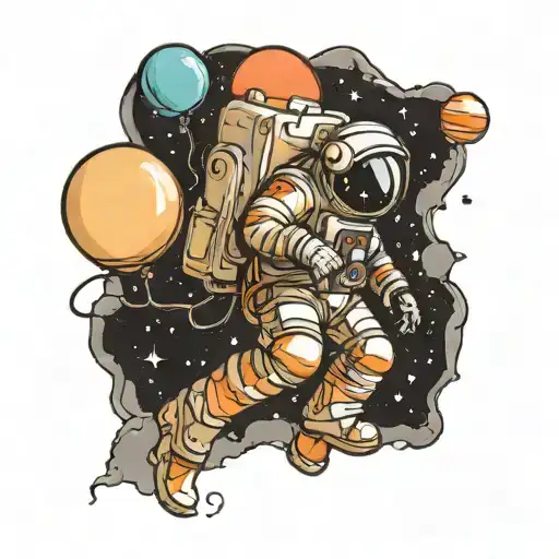 astronaut holding a helium balloon floating tattoo design idea