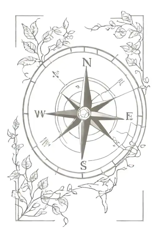 “I want a tattoo of an old maritime compass adorned with vines and tree branches. The compass should be detailed with pr tattoo design idea