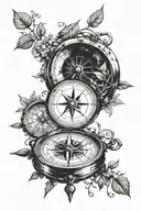 “I want a tattoo of an old maritime compass adorned with vines and tree branches. The compass should be detailed with pr tattoo design idea