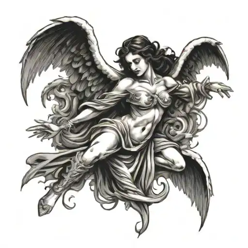 falling angel dark and demented tattoo design idea