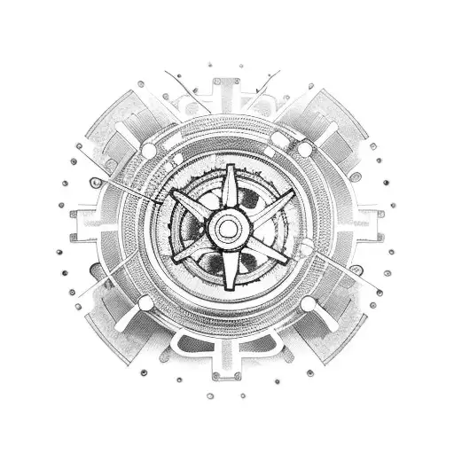 A vintage car surrounded by gears and tools tattoo design idea