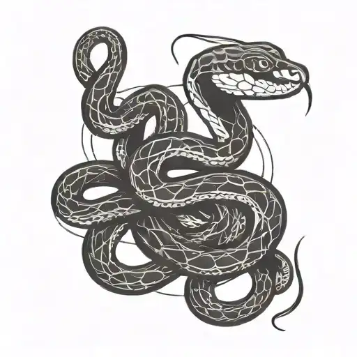 minimalist snake crawling full body shaped like black and white tattoo design idea