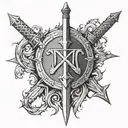 A warrior symbol like a sword or shield intertwined with the Kolovrat symbol tattoo design idea
