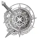 A warrior symbol like a sword or shield intertwined with the Kolovrat symbol tattoo design idea