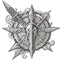 A warrior symbol like a sword or shield intertwined with the Kolovrat symbol tattoo design idea
