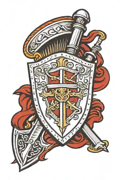 crusader shield and sword tattoo design idea