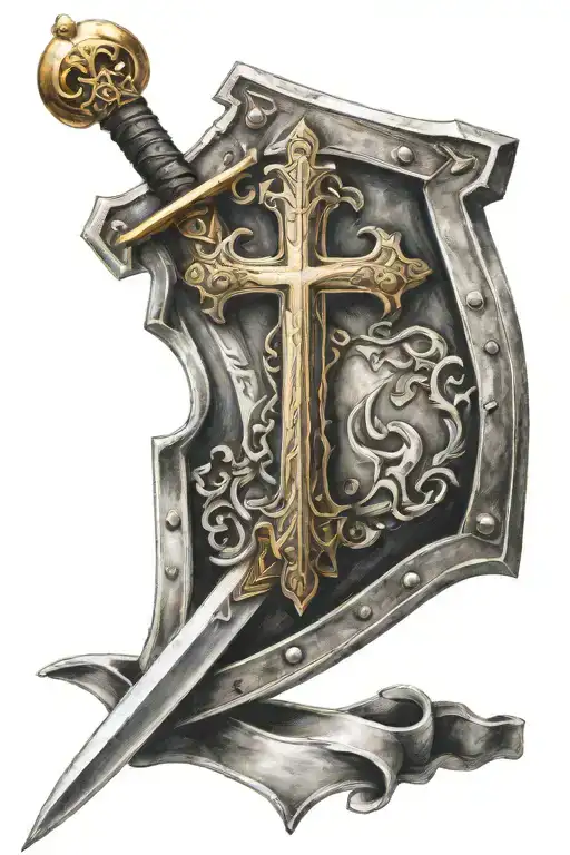 Templar shield with cross and sword  tattoo design idea