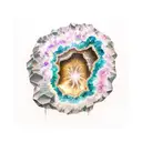 A geode split open to reveal a vibrant crystal formation tattoo design idea
