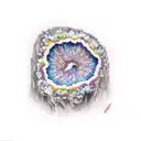 A geode split open to reveal a vibrant crystal formation tattoo design idea