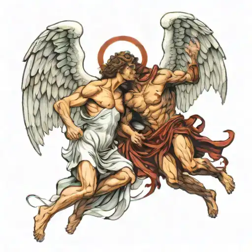 angel fighting a devil symmetrical design tattoo design idea