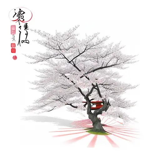 A new-school design of a traditional Japanese torii gate surrounded by cherry blossom trees, symbolizing your love for Japan and travel tattoo design idea