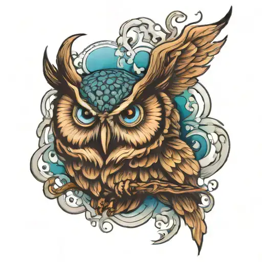 owl smoke forming blue eyes tattoo design idea