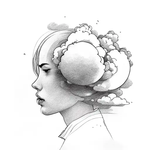 woman figure with head in clouds tattoo design idea