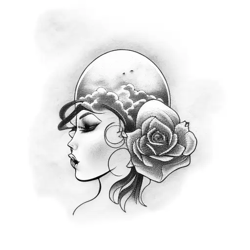 woman figure with head in clouds tattoo design idea