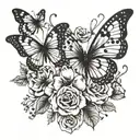 flower on collarbone with butterflies flying tattoo design idea