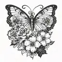 flower on collarbone with butterflies flying tattoo design idea