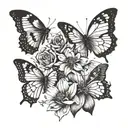 flower on collarbone with butterflies flying tattoo design idea