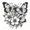 flower on collarbone with butterflies flying tattoo design idea