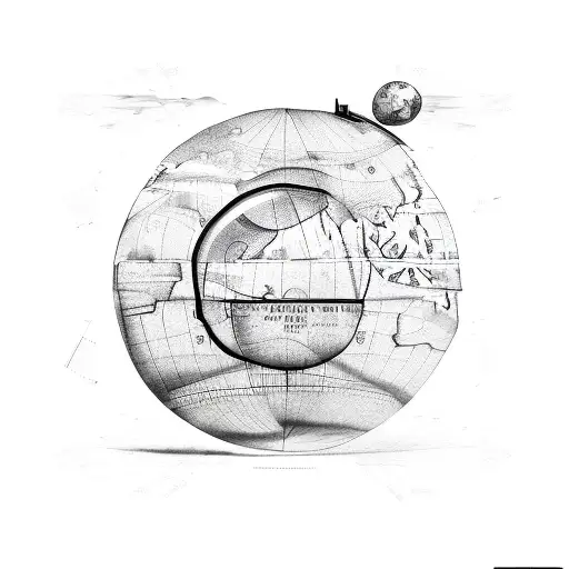 A globe with trading symbols as latitude and longitude lines tattoo design idea
