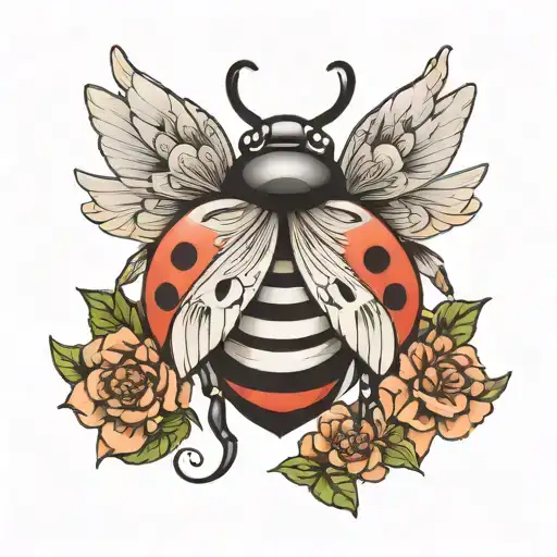 ladybug with wings spread with birthday and death date on wings tattoo design idea