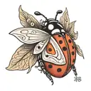 ladybug with wings spread with birthday and death date on wings tattoo design idea