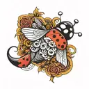 ladybug with wings spread with birthday and death date on wings tattoo design idea