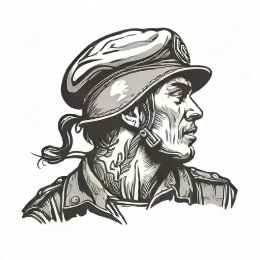 army soldier with beret side view tattoo design idea