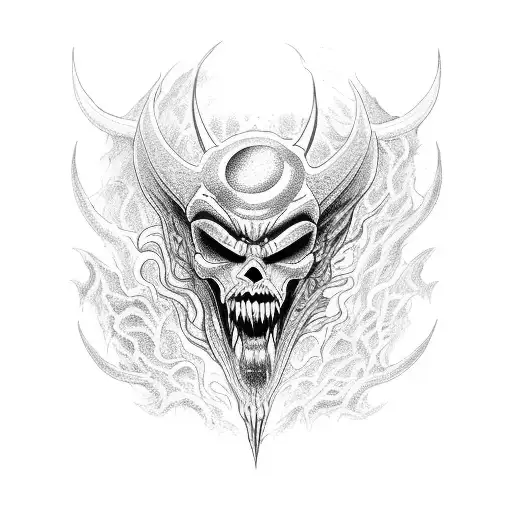 A demon emerging from the shadows of a gothic cathedral tattoo design idea