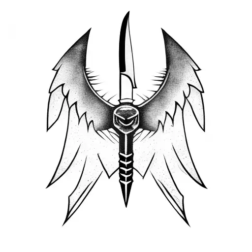 knife with bat wings tattoo design idea