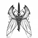 knife with bat wings tattoo design idea