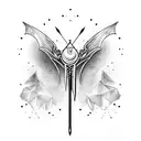 knife with bat wings tattoo design idea
