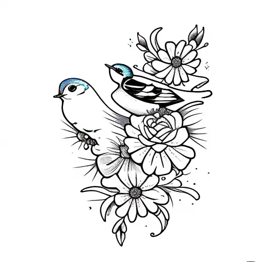 Swallow Bird with flower tattoo design idea