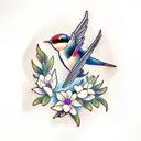 Swallow Bird with flower tattoo design idea