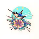 Swallow Bird with flower tattoo design idea