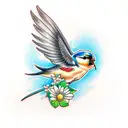 Swallow Bird with flower tattoo design idea