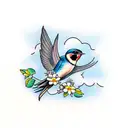 Swallow Bird with flower tattoo design idea