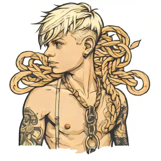 blonde boy in bondage tattoo design idea