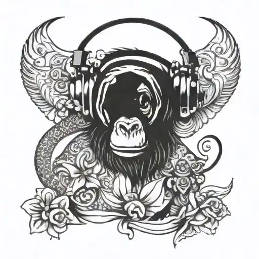 monkey with headphones   tattoo design idea