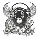 monkey with headphones   tattoo design idea
