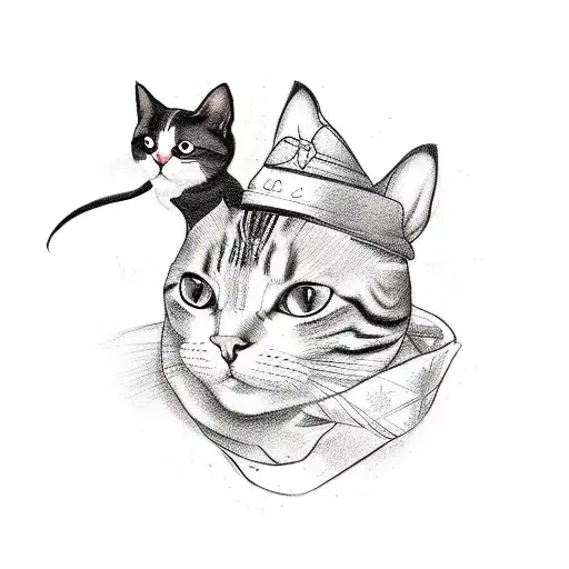 A tattoo of a pastry chef with a cat and dog as their assistants tattoo design idea
