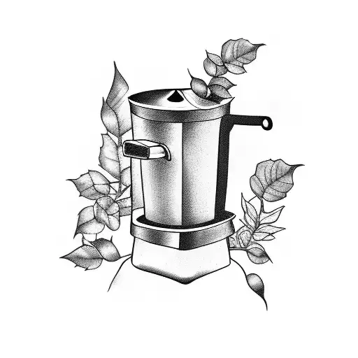 branch of coffee plant like ivy and a vintage moka pot tattoo design idea